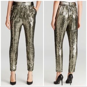 Alice + Olivia Gold Metallic Sequin Tapered Leg Trouser Pants Size 4